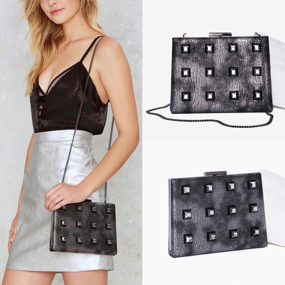 Nasty Gal Handbags - Nasty Gal Power Grid Studded Crossbody Clutch